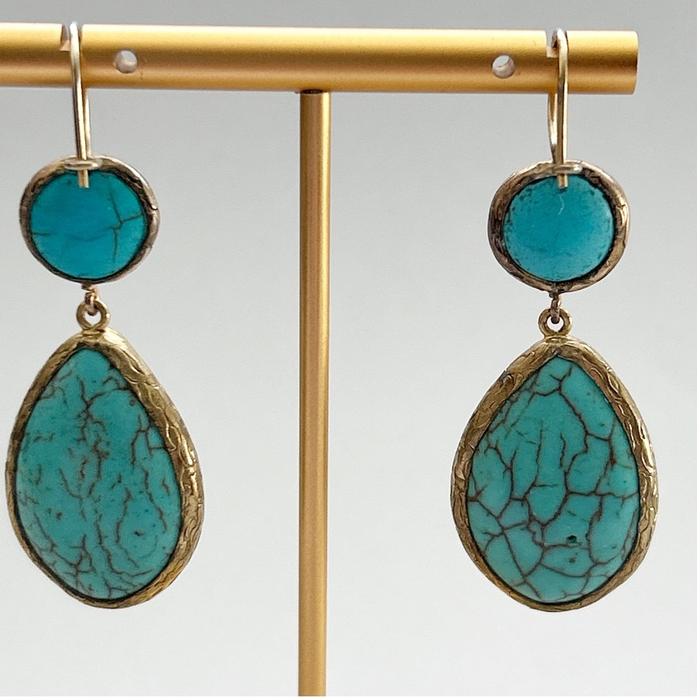 Turkish Gold Turquoise Dangling Statement Earrings